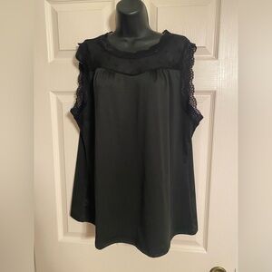 Black sleeveless top with lace trim
